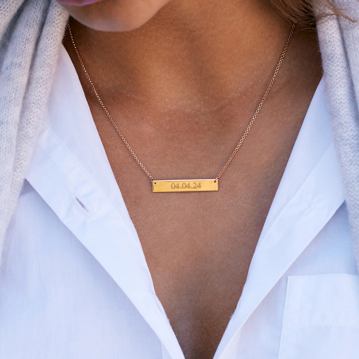 Custom Date Rose Gold Bar Necklace