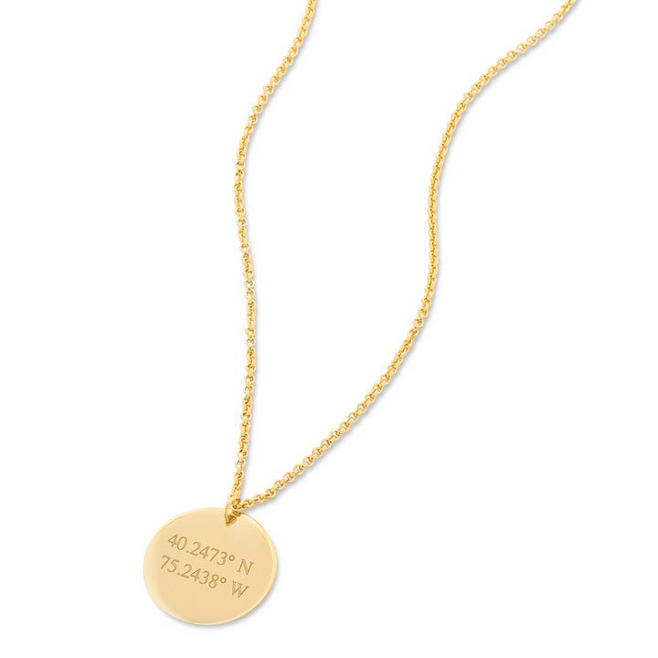 Custom Coordinate Gold Round Tag Pendant - 2 line coordinate