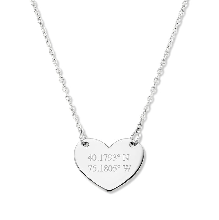 Custom Coordinate Silver Heart Necklace - 2 line coordinate