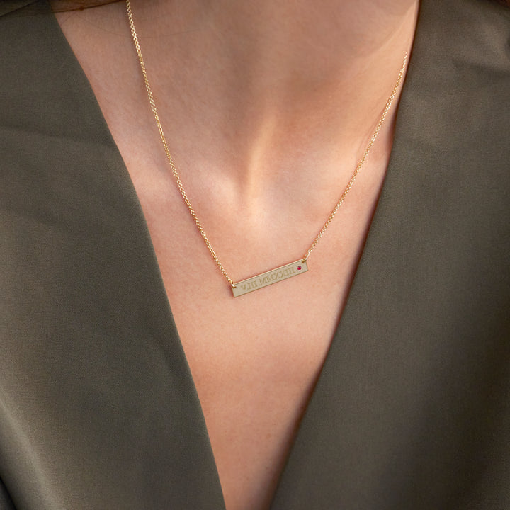 Roman Numeral Rose Gold Birthstone Bar Necklace