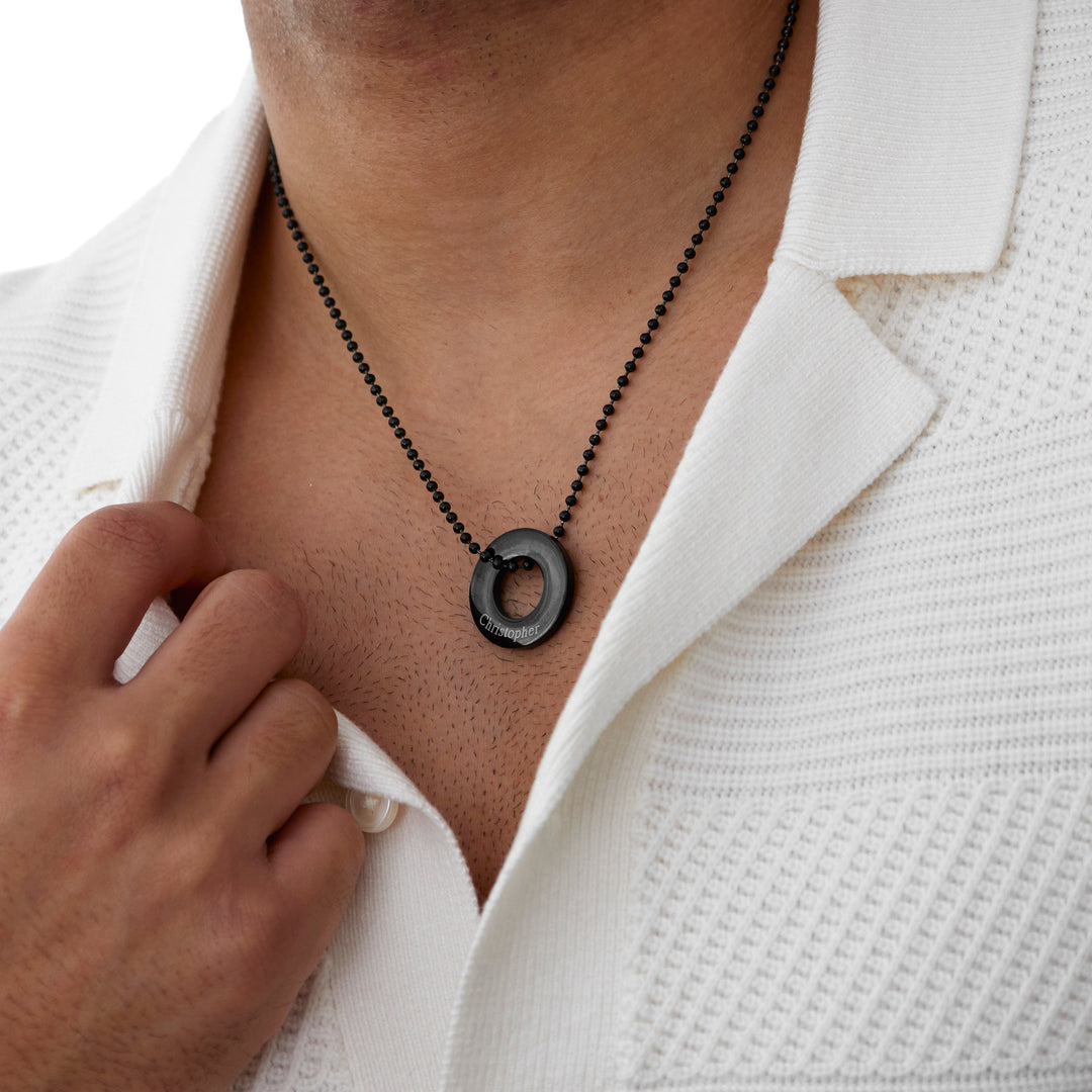 Men's Engravable Black Stainless Steel Circle Pendant