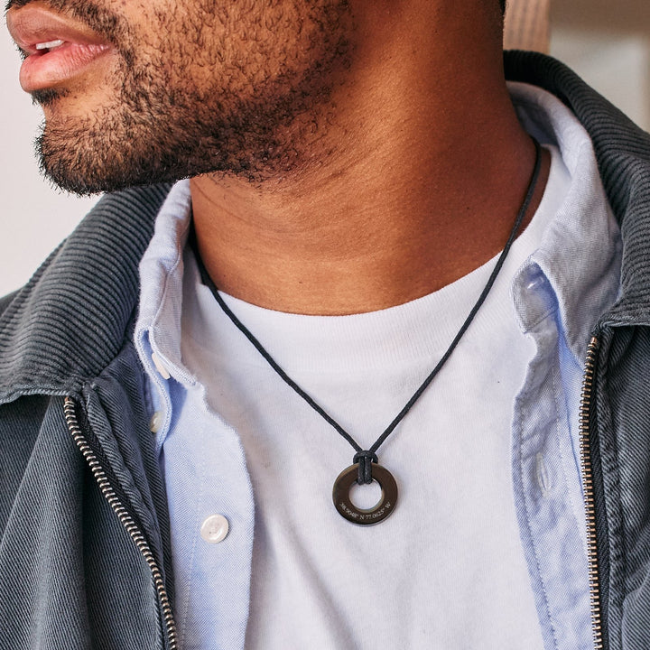 Custom Coordinate Men's Black Circle Pendant