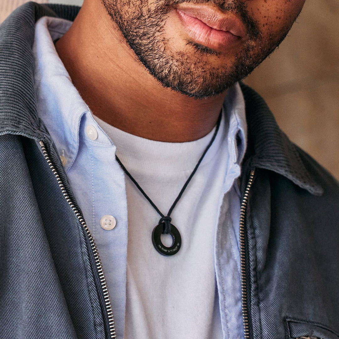 Custom Coordinate Men's Black Circle Pendant