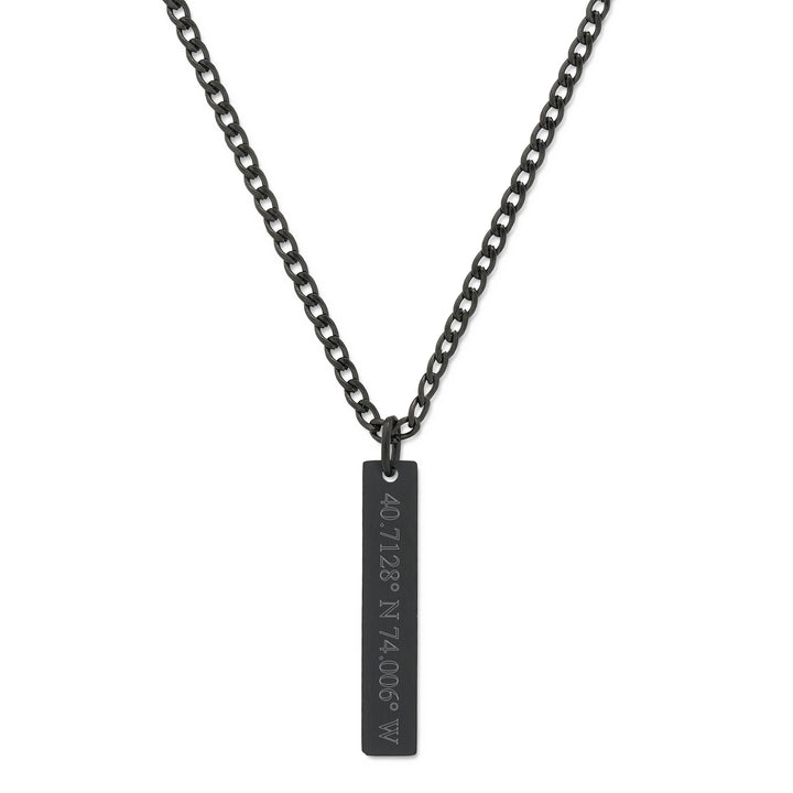 Custom Coordinate Men's Black Stainless Steel Vertical Pendant