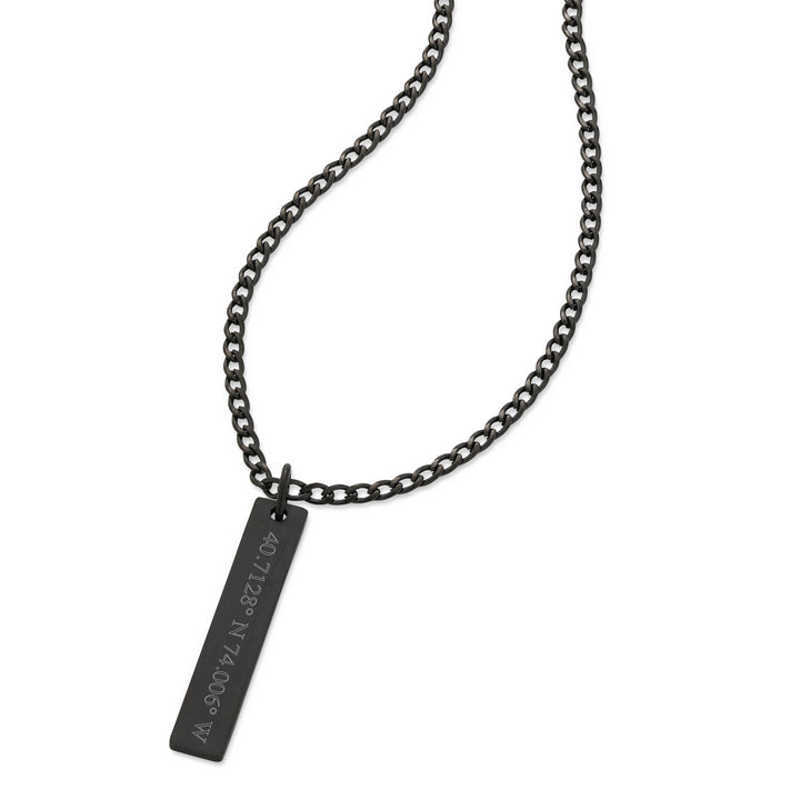 Custom Coordinate Men's Black Stainless Steel Vertical Pendant