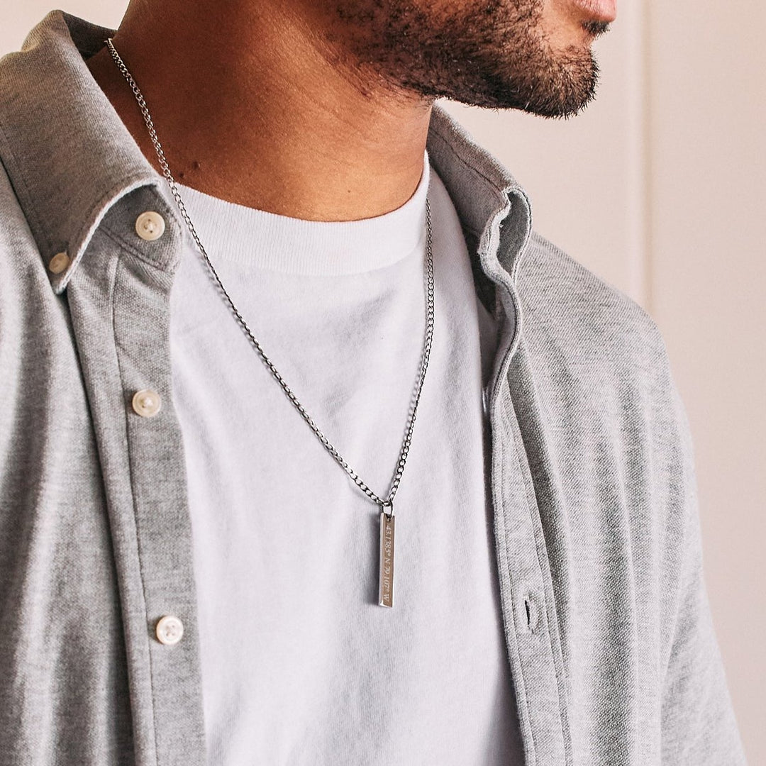 Custom Coordinate Men's Stainless Steel Vertical Pendant