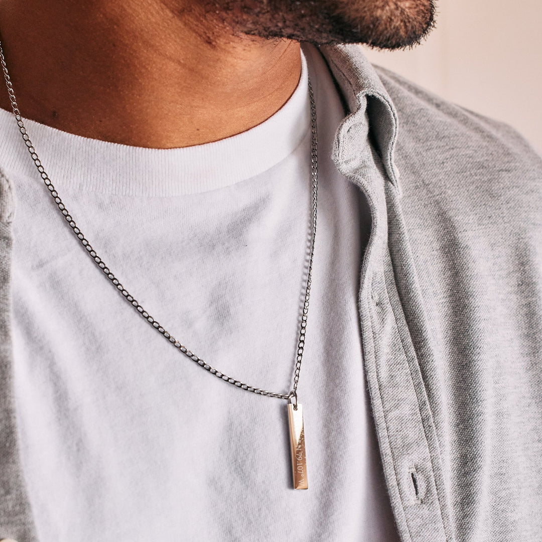 Custom Coordinate Men's Stainless Steel Vertical Pendant