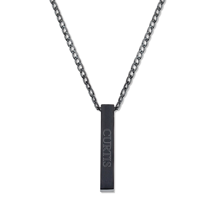 Men's Engravable Black Stainless Steel Vertical Square Pendant