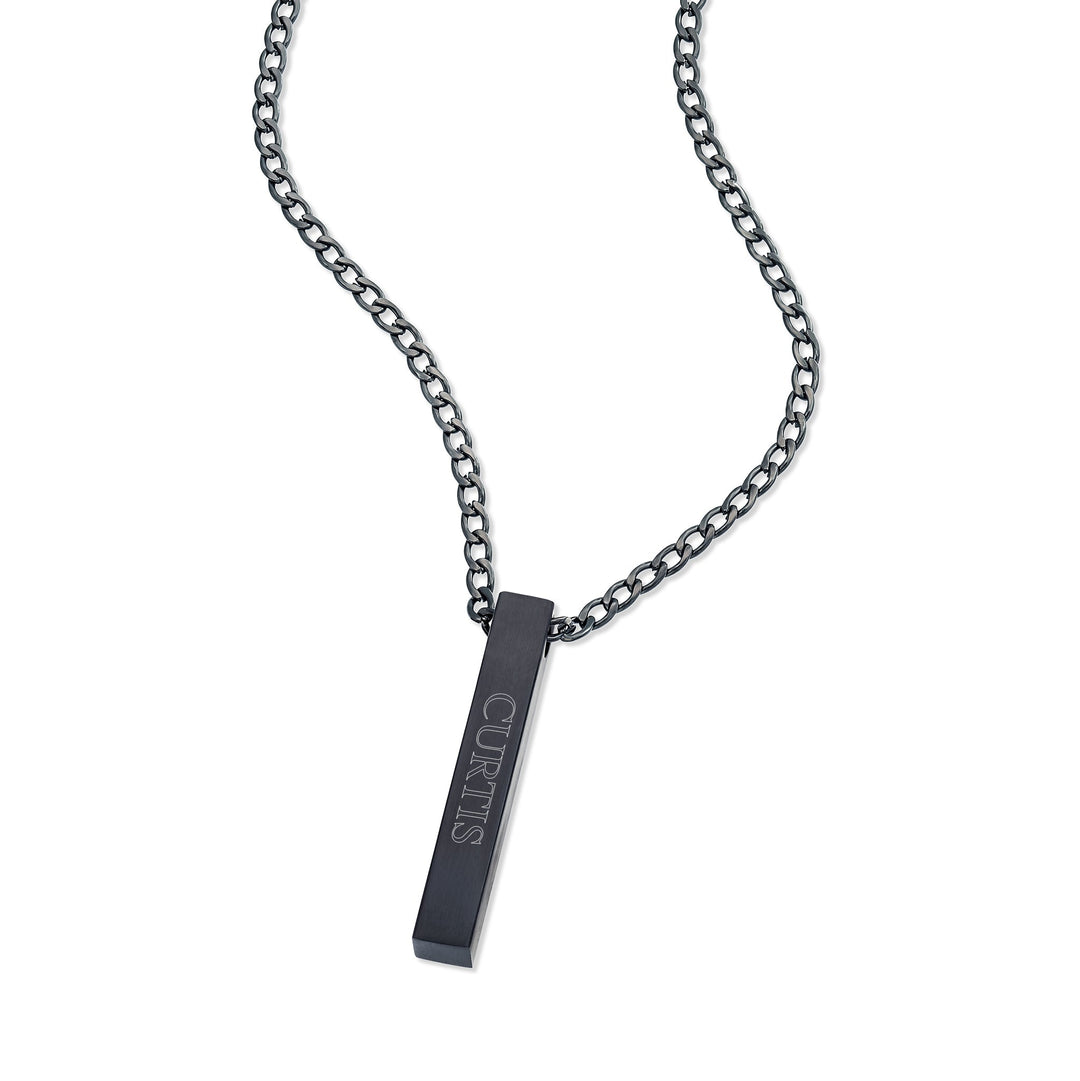 Men's Engravable Black Stainless Steel Vertical Square Pendant