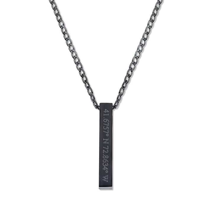 Custom Coordinate Men's Black Stainless Steel Vertical Square Pendant