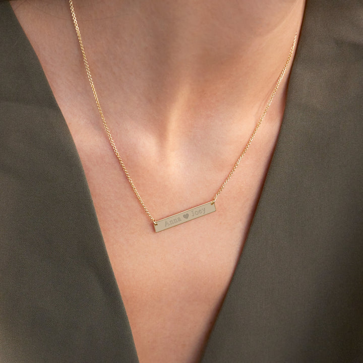 Couples Heart Gold Name Bar Necklace