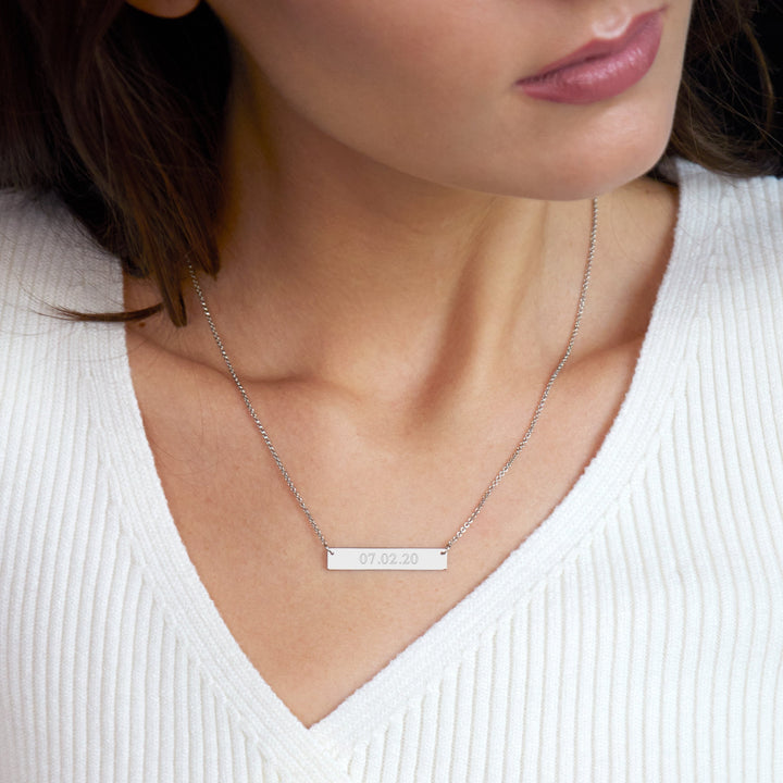 Sterling Silver Custom Engraved Date Name Bar Necklace