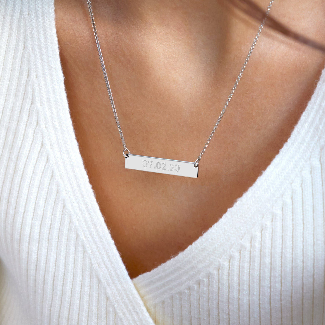 Sterling Silver Custom Engraved Date Name Bar Necklace