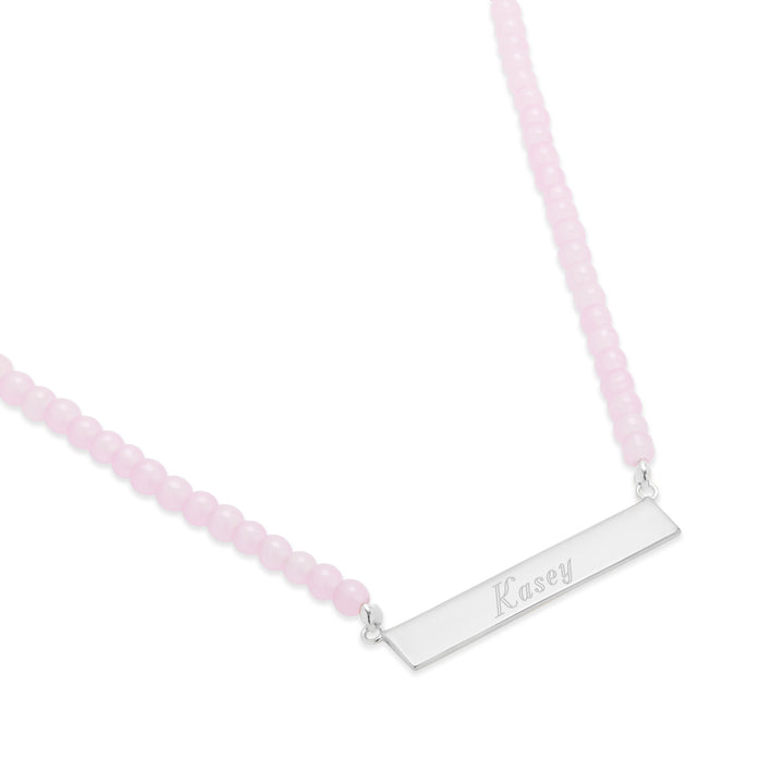 Engravable Rose Quartz Name Bar Necklace