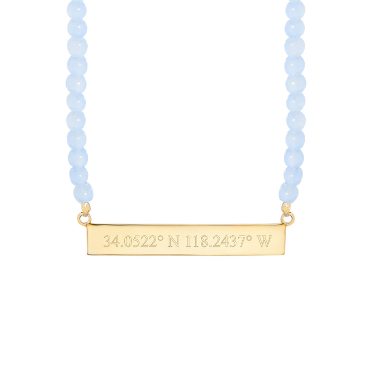 Engravable Blue Lace Agate Gold Coordinate Bar Necklace