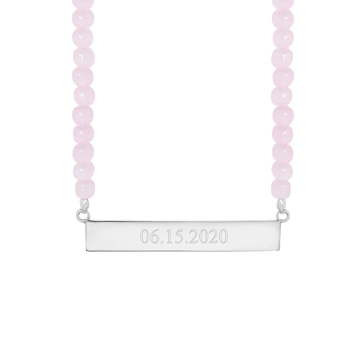 Engravable Rose Quartz Date Bar Necklace