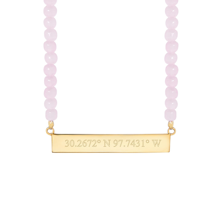 Engravable Rose Quartz Gold Coordinate Bar Necklace