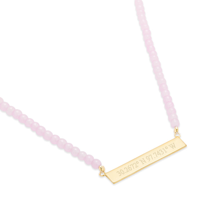 Engravable Rose Quartz Gold Coordinate Bar Necklace