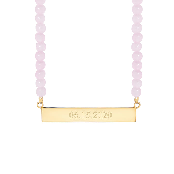 Engravable Rose Quartz Gold Date Bar Necklace