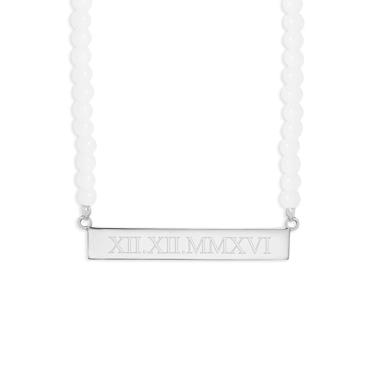 Engravable White Agate Roman Numeral Bar Necklace