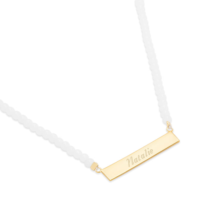 Engravable White Agate Gold Name Bar Necklace