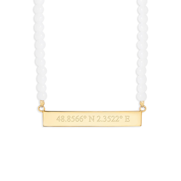 Engravable White Agate Gold Coordinate Bar Necklace