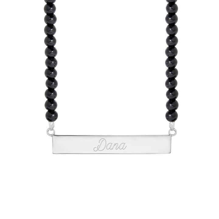 Engravable Black Onyx Name Bar Necklace