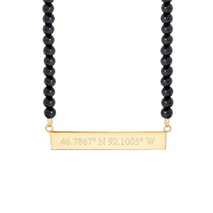 Engravable Black Onyx Gold Coordinate Bar Necklace