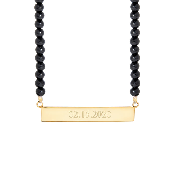 Engravable Black Onyx Gold Date Bar Necklace