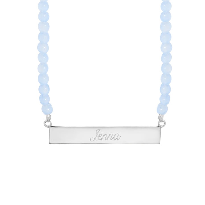 Engravable Blue Lace Agate Name Bar Necklace