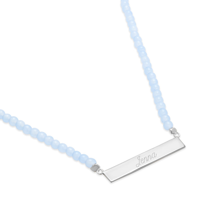 Engravable Blue Lace Agate Name Bar Necklace