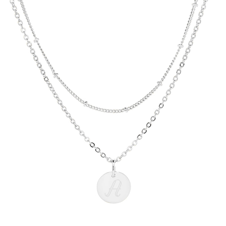 Sterling Silver Engravable Round Tag Layered Necklace Set