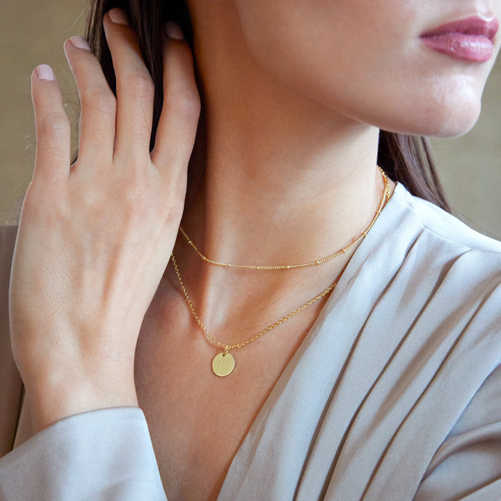 Gold Plated Engravable Round Tag Layered Necklace Set