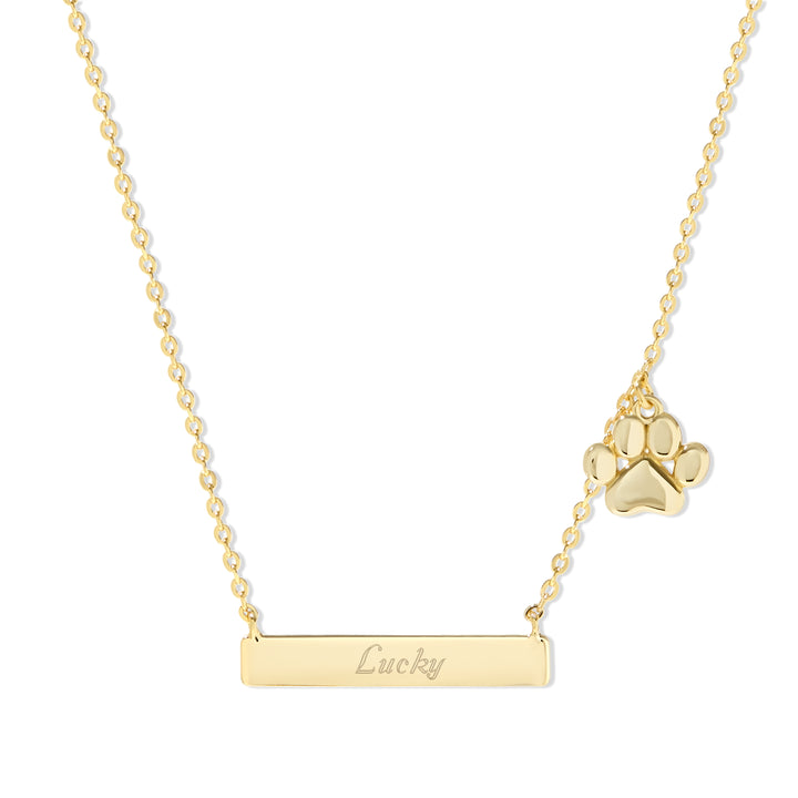 Gold Plated Engravable Bar Pet Charm Necklace