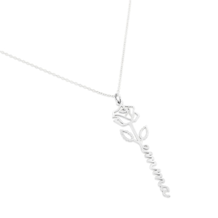 June Birth Flower Name Necklace - Rose