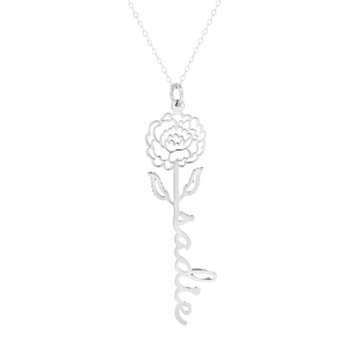 September Birth Flower Name Necklace - Peony