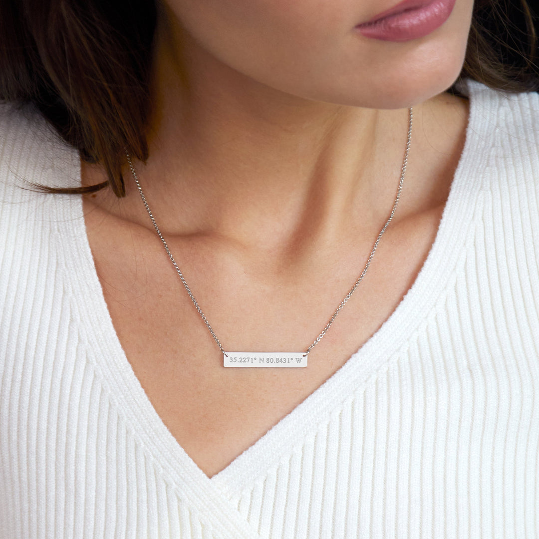 14K White Gold Custom Coordinate Bar Necklace