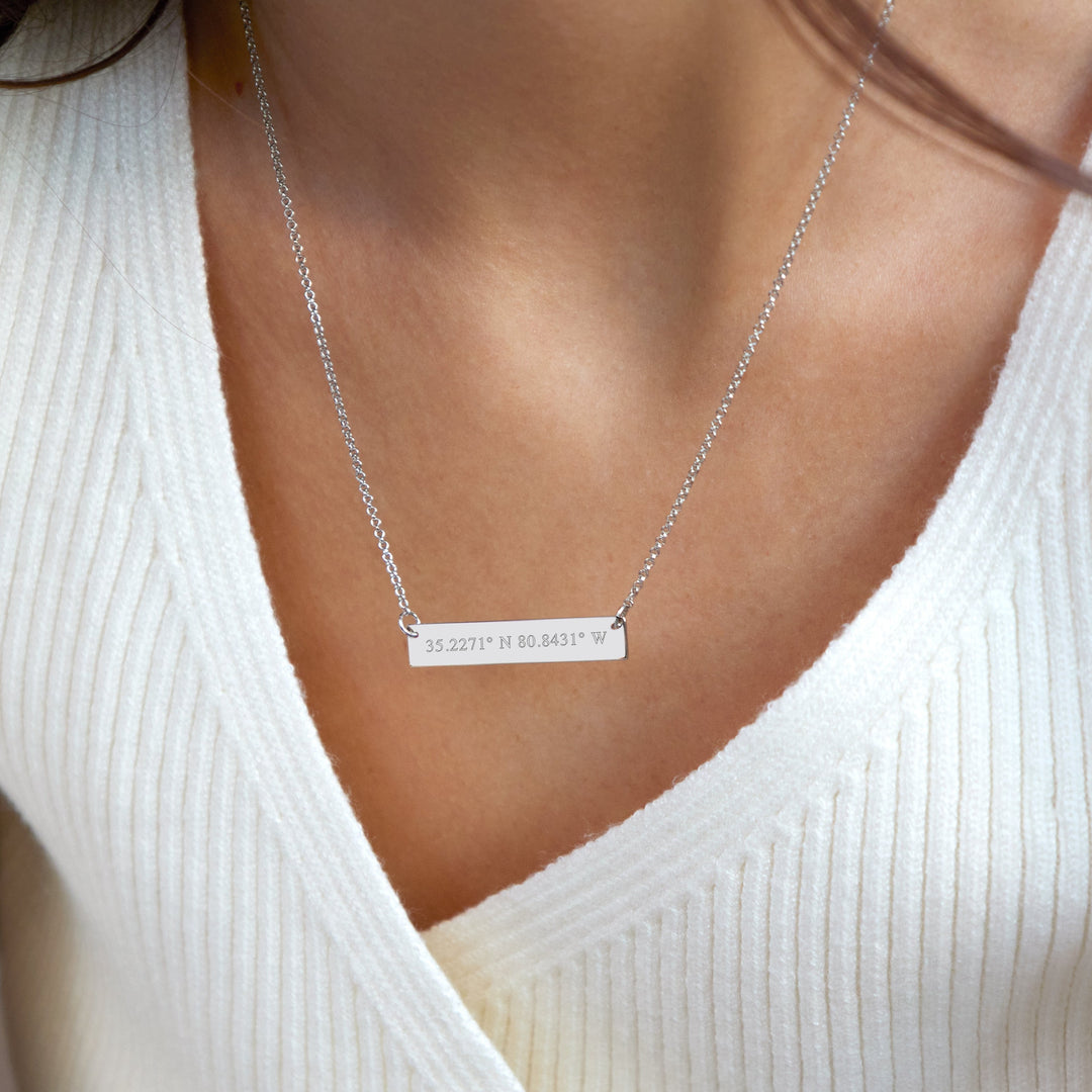 14K White Gold Custom Coordinate Bar Necklace