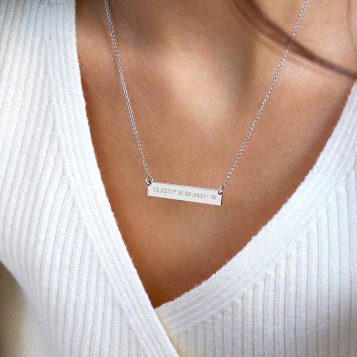 14K White Gold Custom Coordinate Bar Necklace