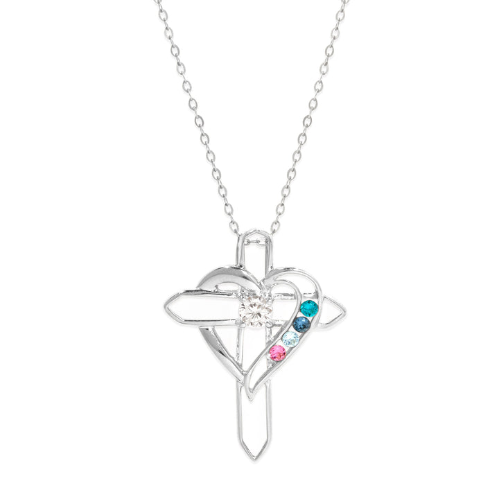 Custom Birthstone Heart and Cross Necklace