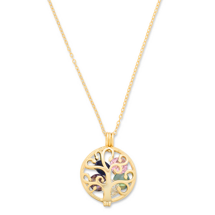 Gold Family Tree 6mm Round Birthstone Locket