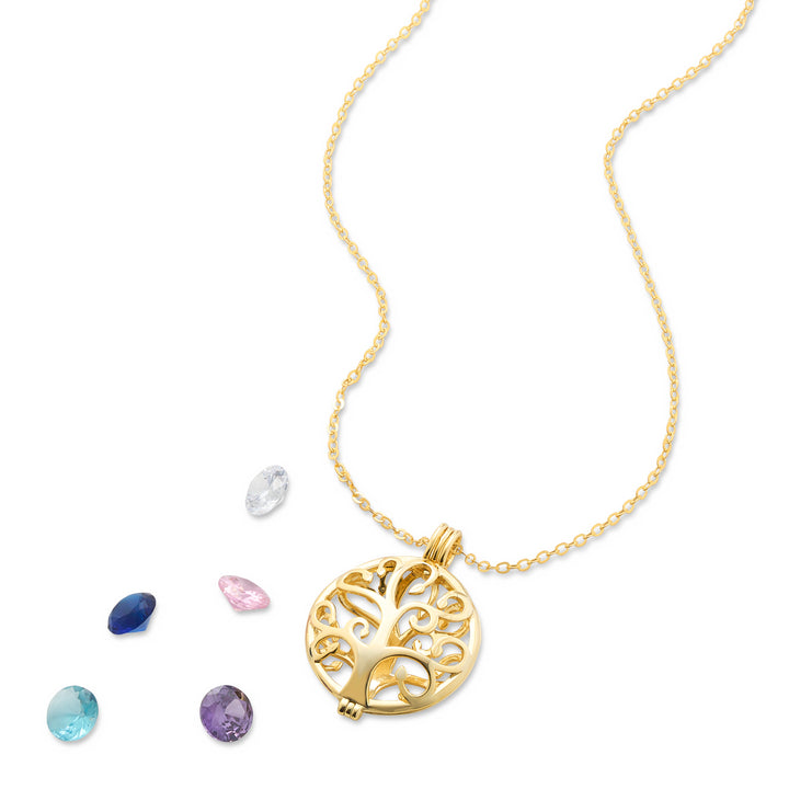 Gold Family Tree 6mm Round Birthstone Locket