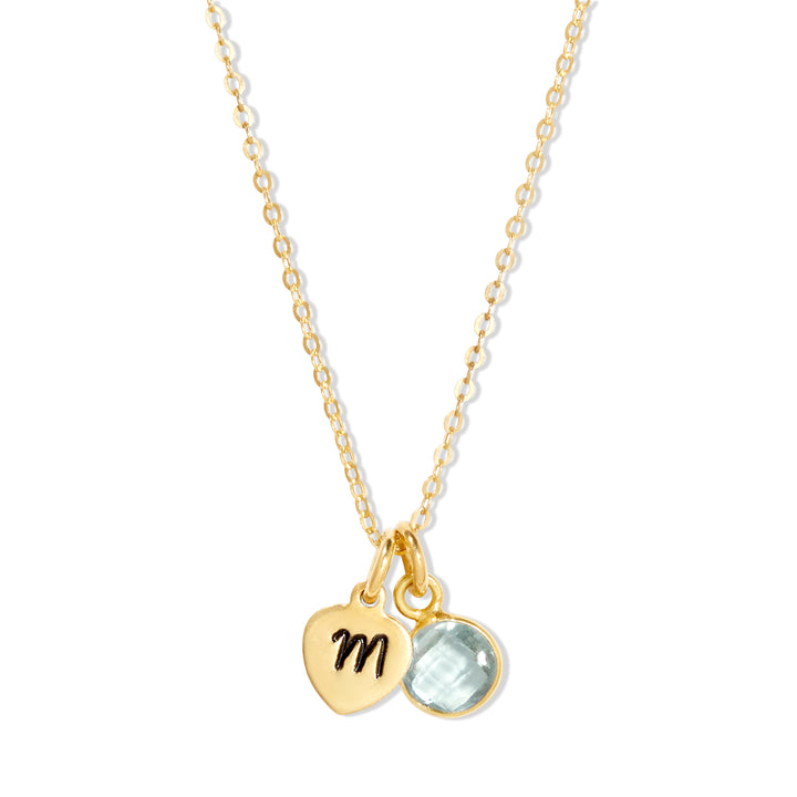 Hand Stamped Gold Heart Mini Initial Birthstone Necklace