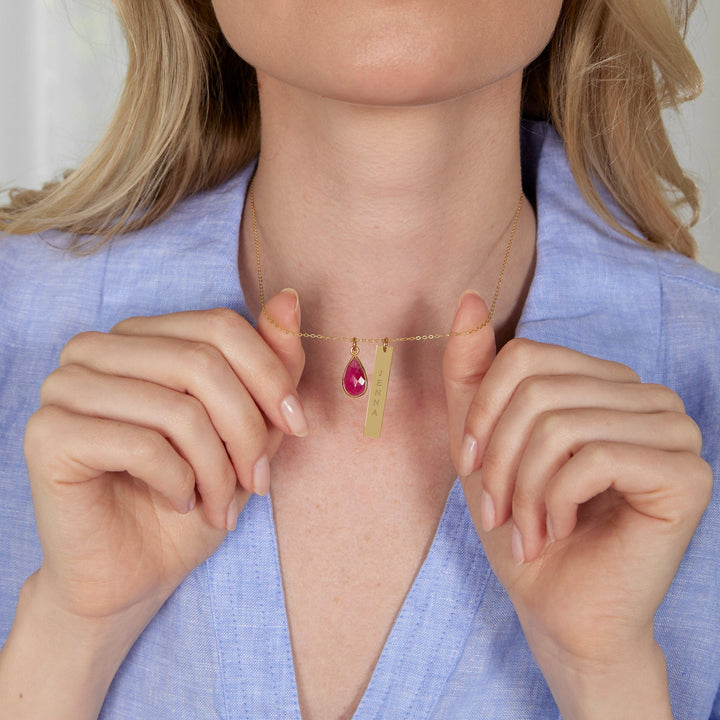 Vertical Rose Gold Name Bar Necklace with Custom Birthstone