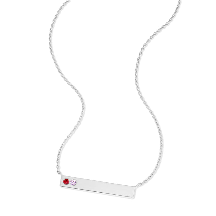 2 Stone Birthstone Silver Name Bar Necklace