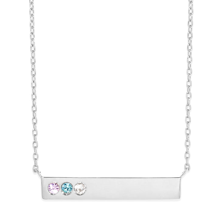 3 Stone Birthstone Silver Name Bar Necklace