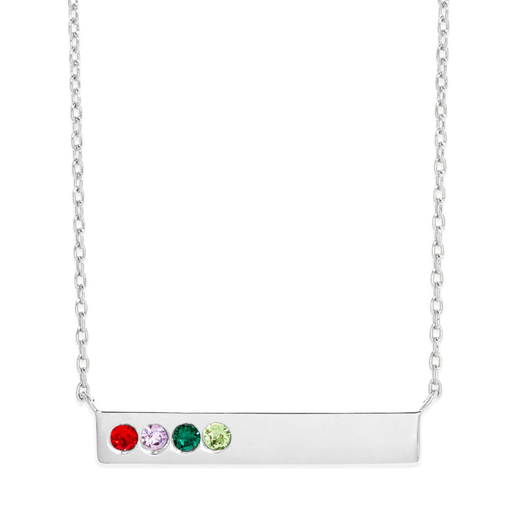 4 Stone Birthstone Silver Name Bar Necklace