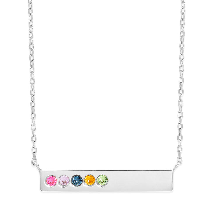 5 Stone Birthstone Silver Name Bar Necklace