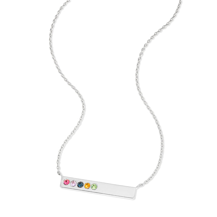 5 Stone Birthstone Silver Name Bar Necklace