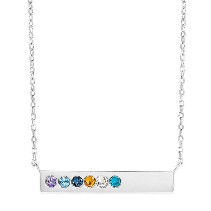 6 Stone Birthstone Silver Name Bar Necklace